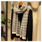 意大利设计山羊绒针织提花围巾帽子手套别致金丝立体格纹 黑白色