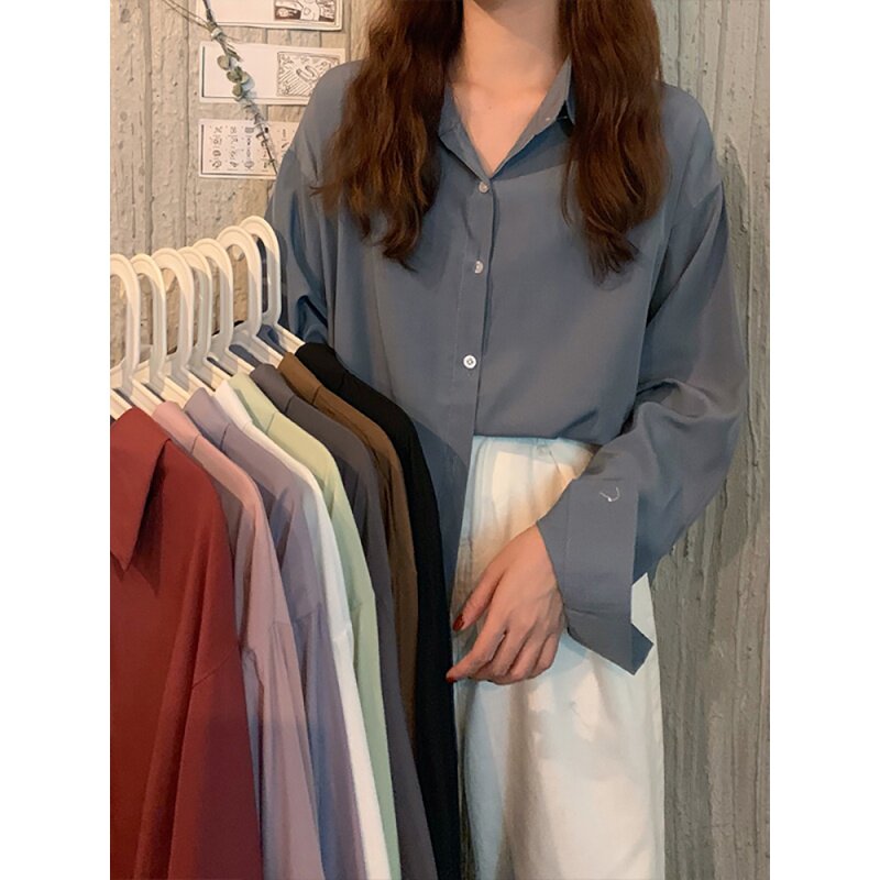秋季2020新款港味复古POLO领宽松慵懒风百搭盐系外穿长袖衬衫女装在类目 女装/女士精品, 衬衫中 - 来自Buy2taobao.com提供专业的淘宝代购服务
