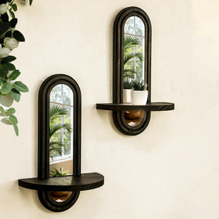 美式 卧室壁饰海边森林民宿玄关墙饰木制亚克力镜复古花盆置物架子
