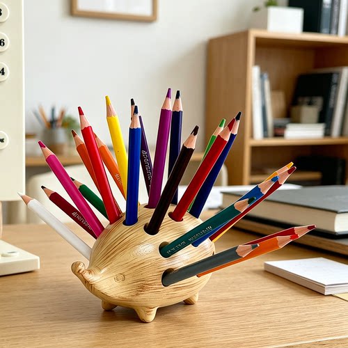 创意树脂刺猬笔筒办公室书房桌面笔收纳整理笔插时尚实用礼物摆件