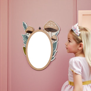 爱丽丝蘑菇装 饰镜儿童房壁饰云南森林民宿儿童房墙饰木制亚克力镜
