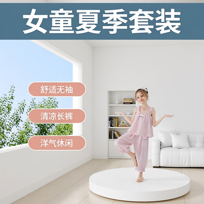 夏季女童运动套装2026新款舒适无袖T恤清凉长裤洋气休闲两件套装