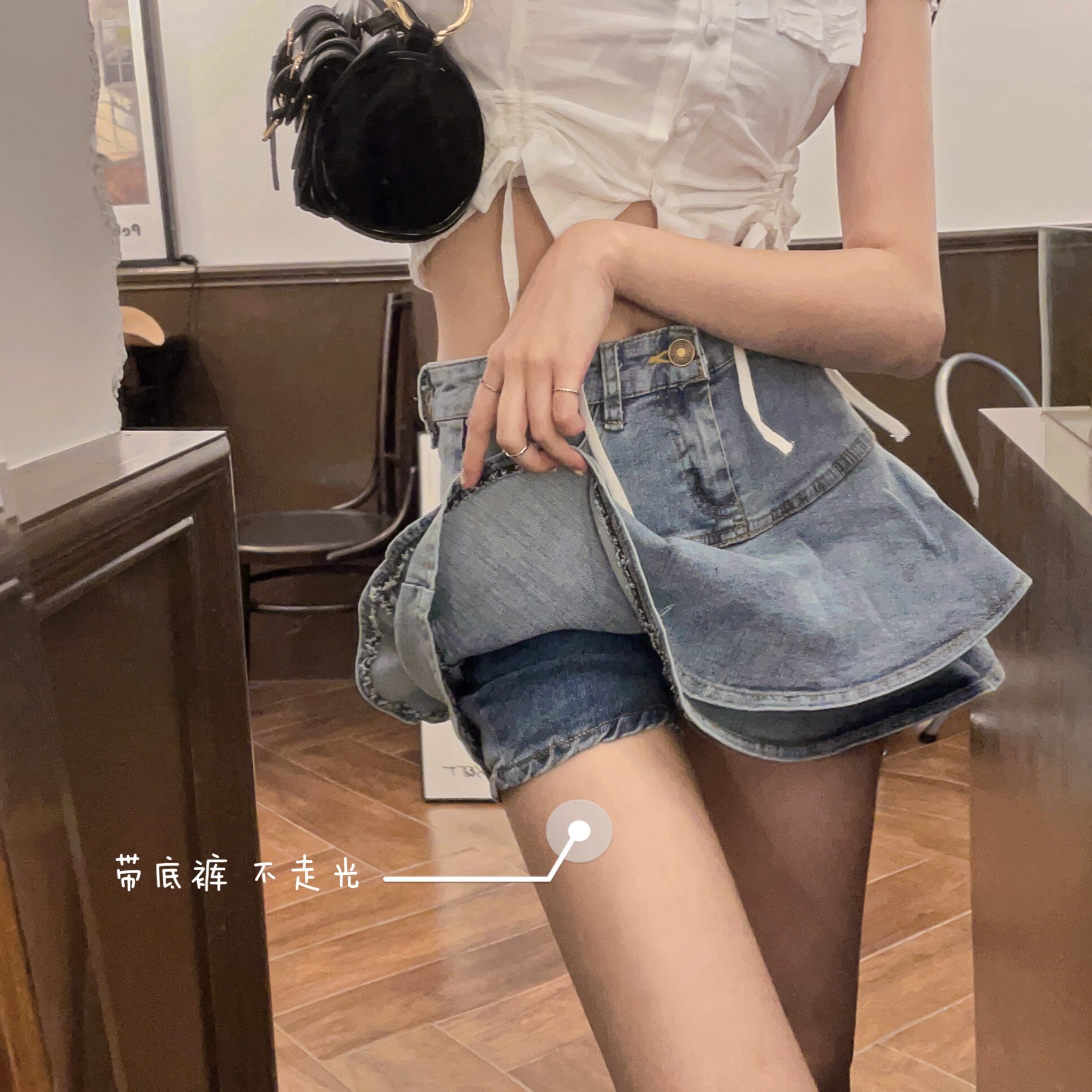 牛仔裙半身裙女士法式复古高腰蛋糕裙百褶a字裙裤包臀短裙防走光