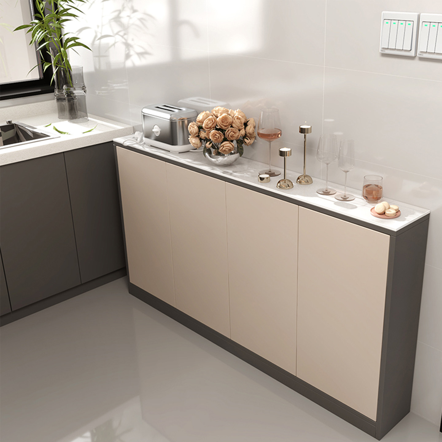 厨房餐边柜靠墙一体超薄20cm25cm30cm窄边柜岩板台面沙发靠背柜