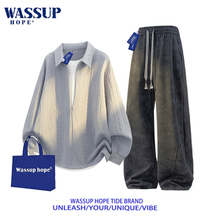 WASSUP HOPE潮牌套装男款痞帅慵懒风针织秋季休闲百搭美式两件套