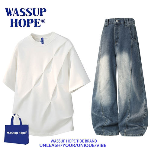 WASSUPHOPE夏季T恤阔腿牛仔裤男