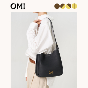 欧米OMI女包水桶包潮时尚 百搭单肩斜挎包简约牛皮手提包小众设计