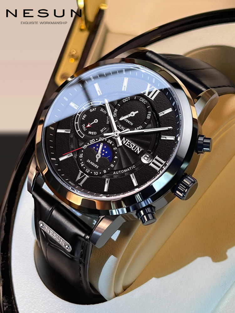 正品尼尚男士手表男款品牌机械表全自动男表防水真皮时尚潮流十大