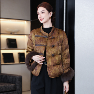 高端新中式风国风鹅绒羽绒服女短款2025新款冬狐狸毛保暖皮草外套