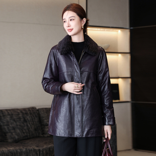 海宁真皮羽绒服皮衣女2025新款冬皮毛一体领中长款绵羊皮高端外套