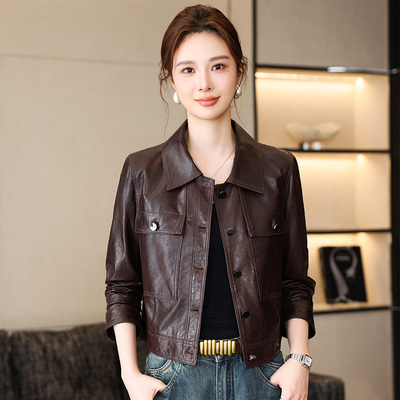 薇蔓娜海宁新款短款真皮皮衣