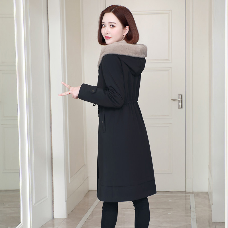 派克服女2025新款冬季中长款妈妈海宁水貂皮草貂毛内胆可拆卸外套