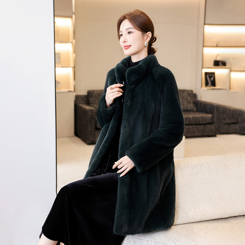 水貂皮大衣女2024新款冬季立领时尚中长款海宁整貂毛皮草裘皮外套
