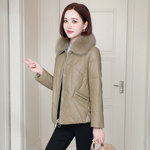 海宁真皮羽绒服女2025新款冬季狐狸毛修身绵羊皮加厚皮衣外套短款