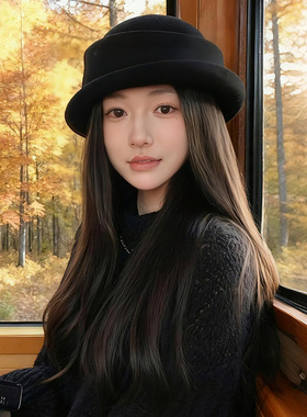 黑色羊毛呢款帽子女款2025新款冬季赫本风复古配礼服加厚防寒盆帽