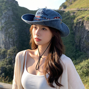 西部牛仔帽女2026新款夏季户外大帽檐遮阳防晒登山徒步民族风帽子