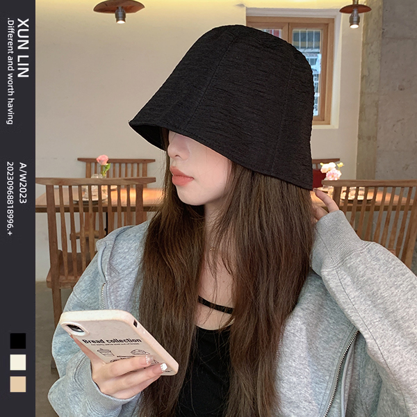 黑色百搭大头围渔夫帽女