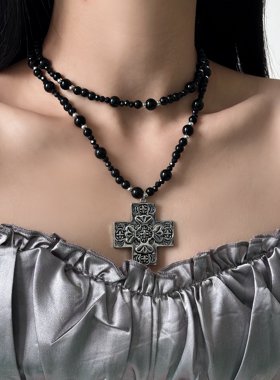 【2026年新款】黑串珠十字架项链