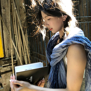 云贵川旅游复古腰花配饰褶皱围巾系脖氛围感百搭披肩多功能丝巾女