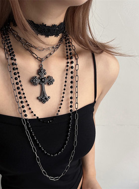 【暗黑辣妹风】蕾丝十字架项链