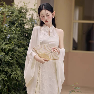 丝巾 外套罩衫 新中式 流苏提花防晒衣女配旗袍裙子外搭小披肩薄开衫