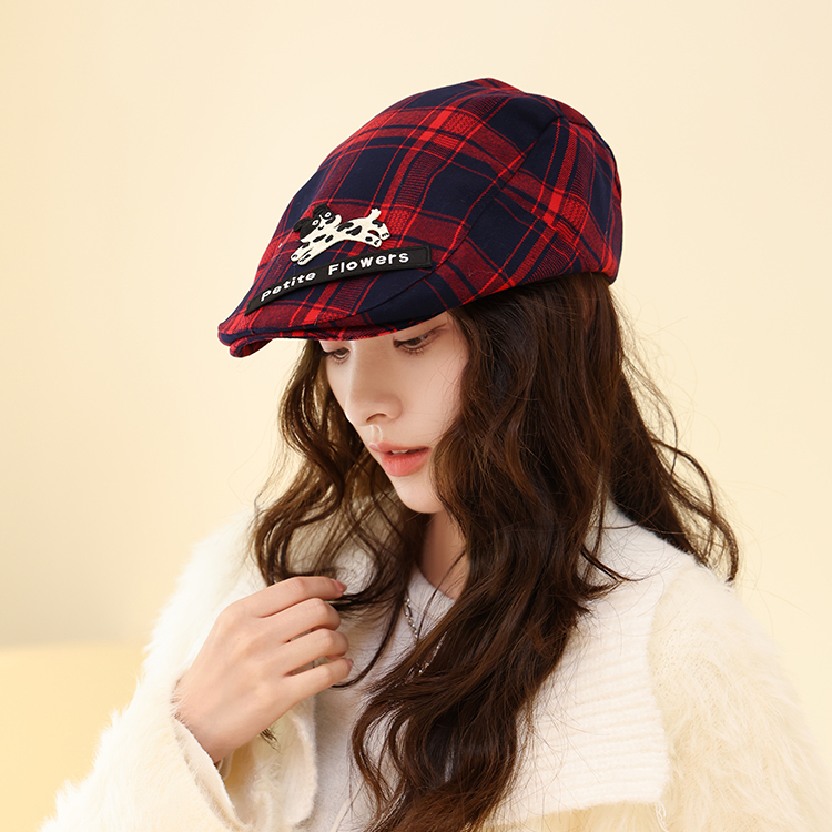 【韩系复古】格纹小狗前进帽子
