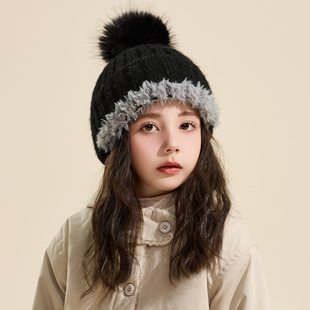 毛茸茸儿童帽沿边毛绒针织帽子保暖舒适出门玩雪防寒防冻包头帽潮