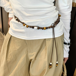 波嬉风手工编织串珠圆环腰链女腰间配饰搭配裤子时尚百搭显瘦腰带