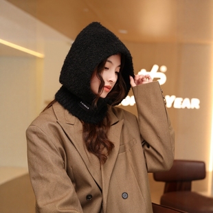 羊毛克拉法帽冬季时尚洋气大头围护颈骑行防寒保暖加大加厚套头帽