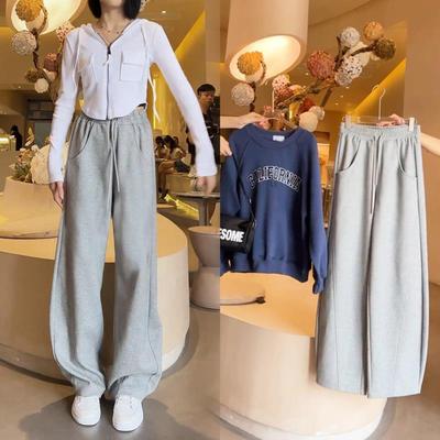 加绒裤子女直筒阔腿裤秋冬2025新款小个子白色运动卫裤显瘦香蕉裤