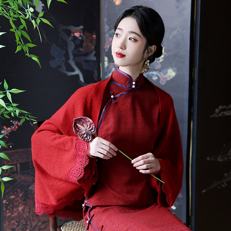 【旗袍外搭】红色披肩