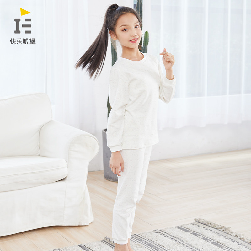 HAPPY CASTLE AUTUMN AND WINTER CHILDRENS THERMAL UNDERWEAR SET COTTON PAJAMAS GIRLS COTTON AUTUMN CLOTHES AUTUMN PANTS COTTON SWEATER