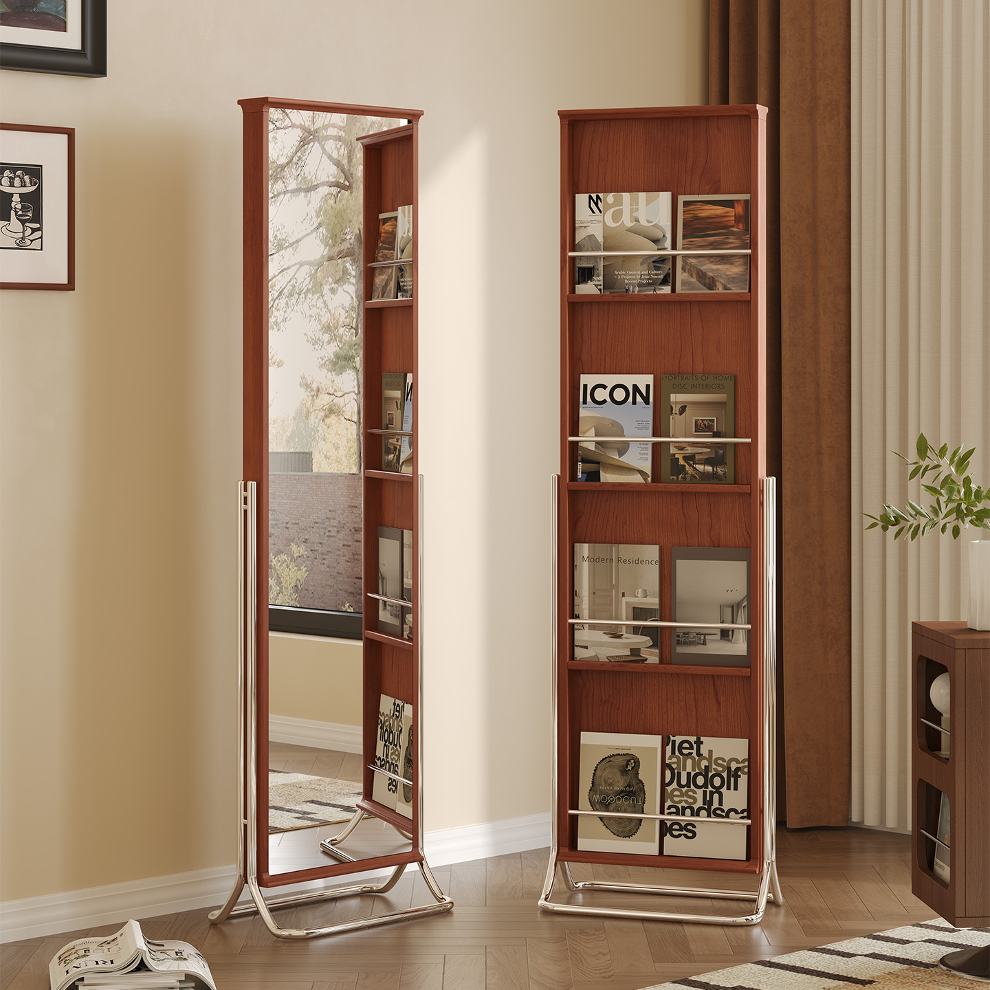 中古风全实木落地多功能全身镜