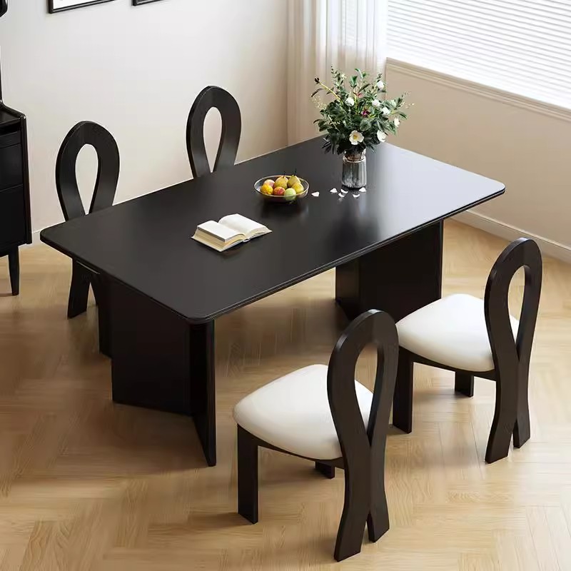 法式复古实木岩板方桌小户型