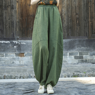 棉麻禅修复古宽松太极灯笼裤 女春秋2026新款 高端休闲裤 苎麻阔腿裤