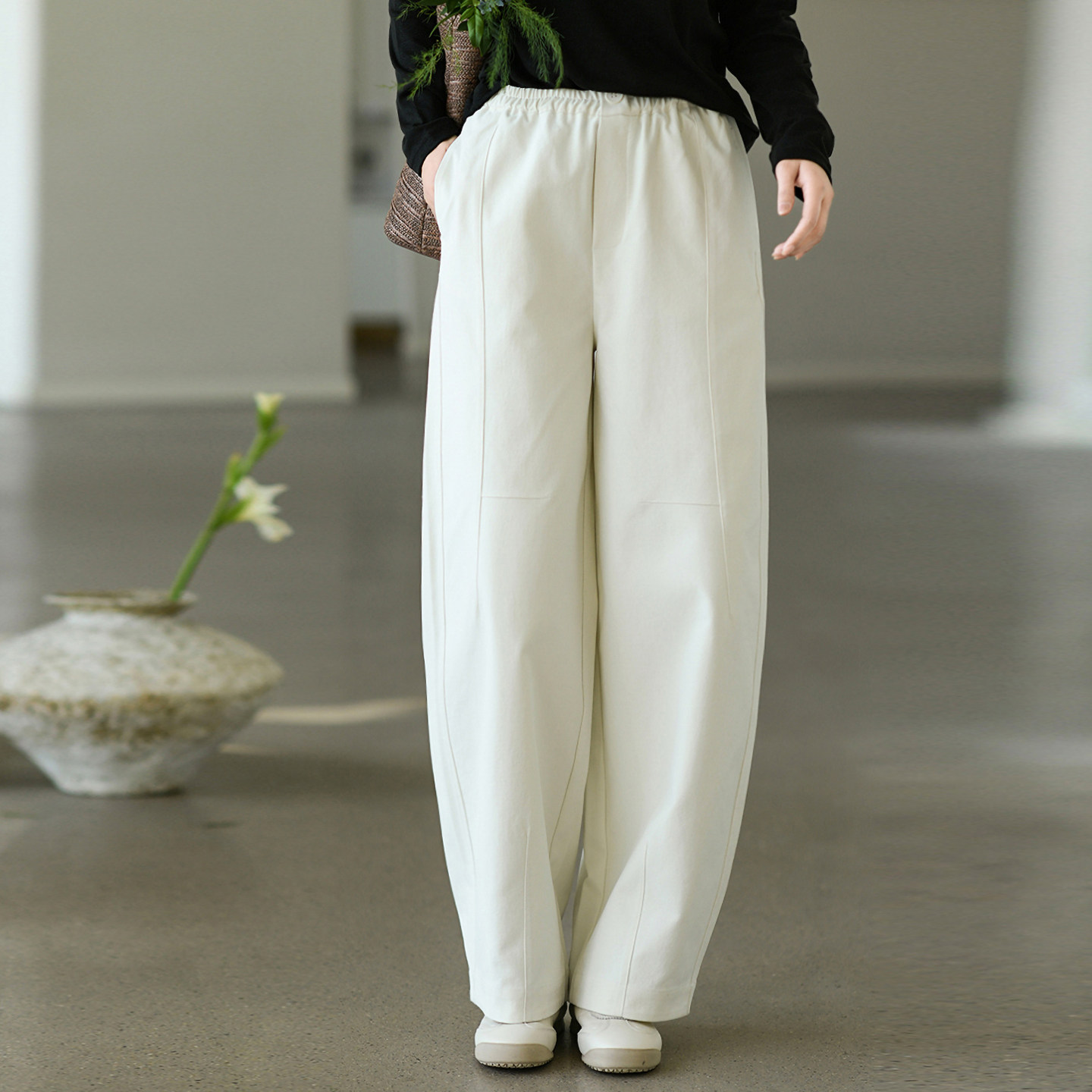 2026春季新款休闲裤女款禅修宽松新中式长裤垂感抗皱灯笼裤太极裤