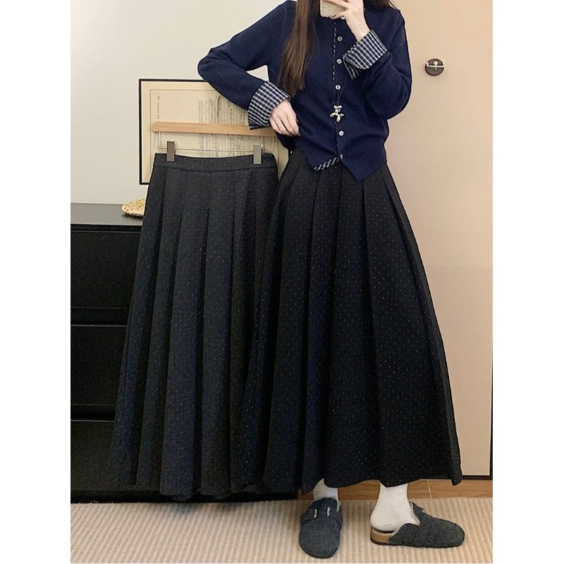 小吉家大码女装秋冬新款胖mm休闲高腰显瘦波点中长款半身裙毛呢裙