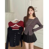 小吉家大码 潮 辣妹纯欲保暖加厚上衣内搭打底衫 女装 秋冬一字肩美式