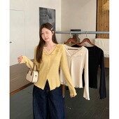 内搭长袖 秋冬胖mm纯欲拼接蕾丝木耳边针织衫 上衣女 女装 小吉家大码