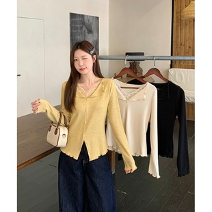 内搭长袖 秋冬胖mm纯欲拼接蕾丝木耳边针织衫 上衣女 女装 小吉家大码