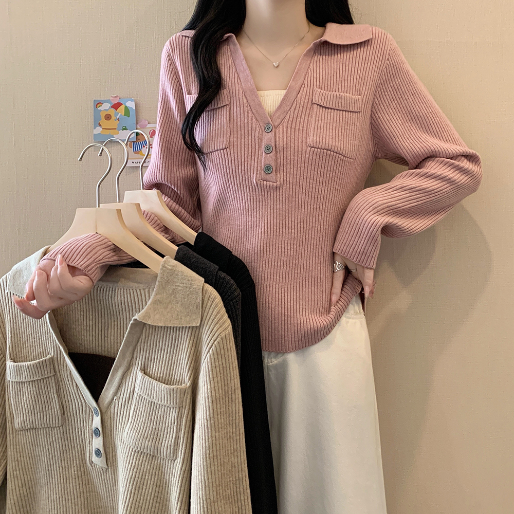 小吉家大码女装秋冬新款设计感假两件加厚保暖打底针织衫宽松上衣