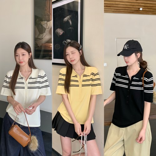 小吉家大码女装夏季胖mm条纹polo领短袖针织衫宽松显瘦正肩上衣女