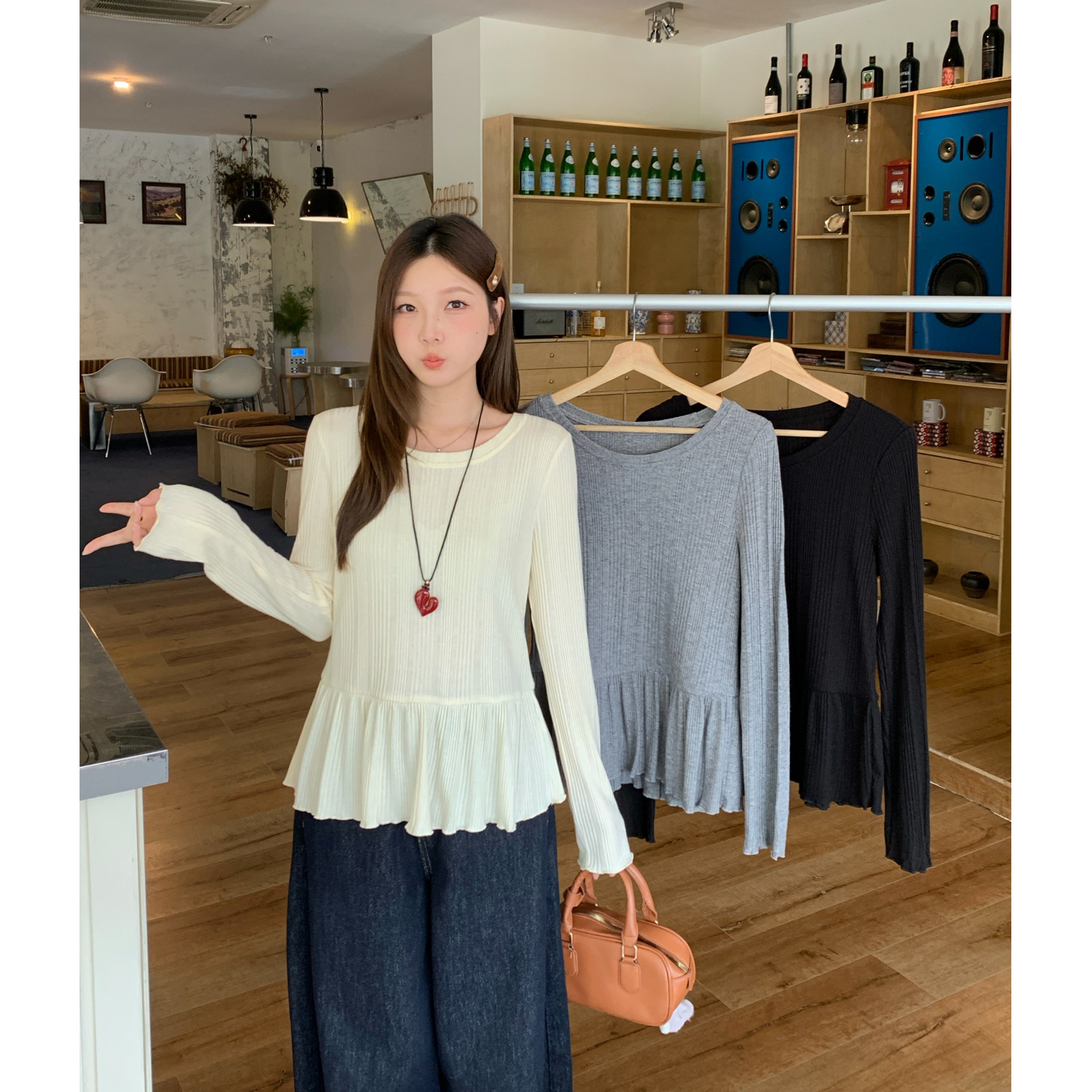 小吉家大码女装秋冬新款胖mm荷叶边长袖T恤韩系打底衫设计感上衣