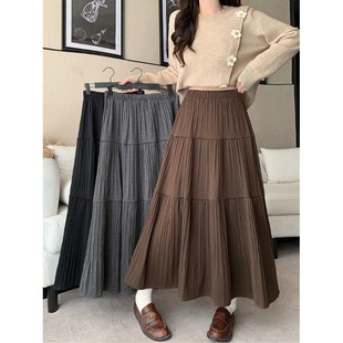 胖mm气质百搭显瘦a字裙毛呢压褶裙有里衬 秋冬新款 小吉家大码 女装