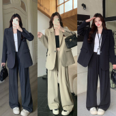 女装 长裤 秋季 外套休闲气质西装 显瘦两件套女 英伦风西装 小吉家大码