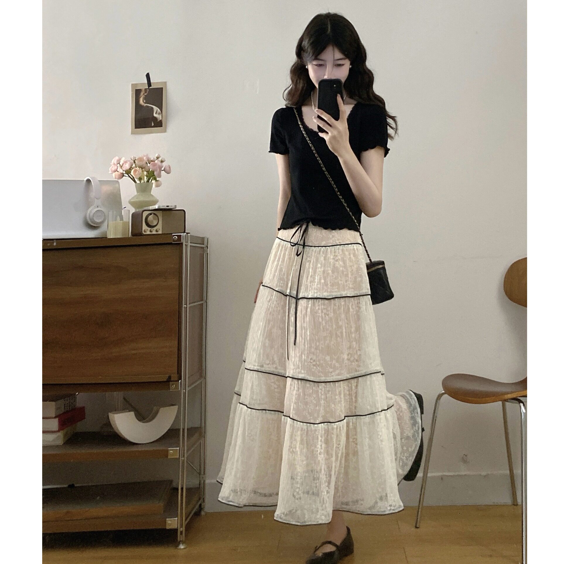 小吉家大码女装胖mm设计感蕾丝拼接提花半身裙针织上衣时尚两件套