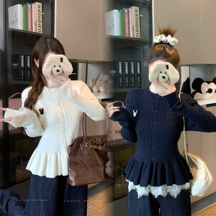 小吉家大码女装秋冬胖mm甜美芭蕾风针织麻花开衫毛衣收腰显瘦上衣