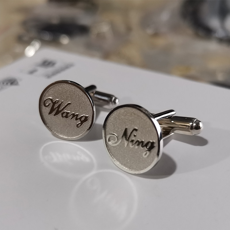定制纯银袖扣名字母袖钉订做法式衬衫袖口钉商务高档轻奢生日礼物