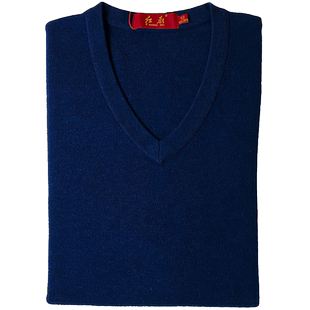 红都秋冬新款商务正装V领毛衣中青年商务休闲长袖针织纯羊毛衫