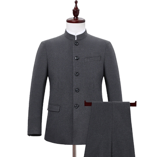 红都男士中山装青年修身中华立领时尚中式礼服中国风男中山服套装